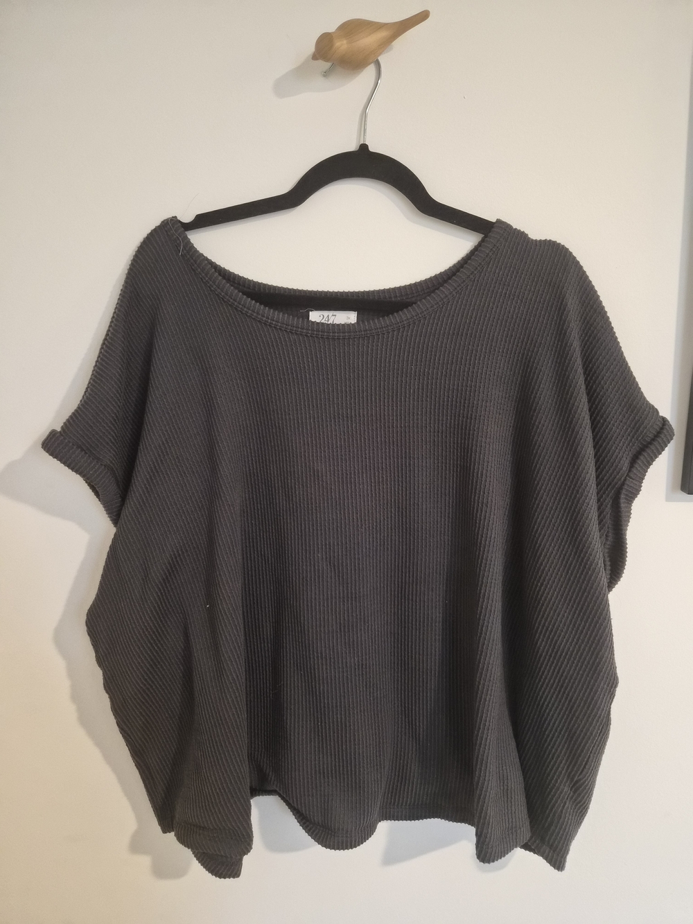Relaxed Ribbed Short-Sleeve Top - Charcoal